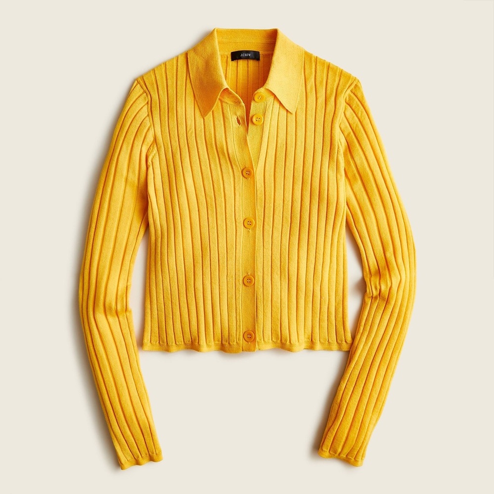 J. CREW EUC Collared Button-up Yellow Merino Wool Sweater Top size MEDIUM